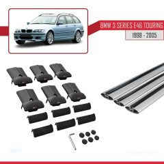 BMW 3 Serisi (E46) TOURING 1998-2005 Arası ile Uyumlu FLY Model Ara Atkı Tavan Barı GRİ 3 ADET BAR