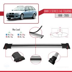 BMW 3 Serisi (E46) TOURING 1998-2005 Arası ile Uyumlu FLY Model Ara Atkı Tavan Barı GRİ 3 ADET BAR