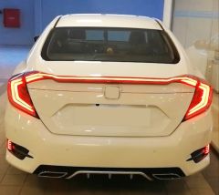 Honda Civic Uyumlu Fc5 2016-2021 Hareketli Sinyalli LED Stop Ve Spoiler Takımı Kırmızı