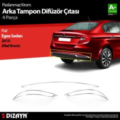 S-Dizayn Fiat Egea SD Krom Arka Tampon Difüzör Çıtası 3 Prç. 2015 Üzeri (Mat Krom)