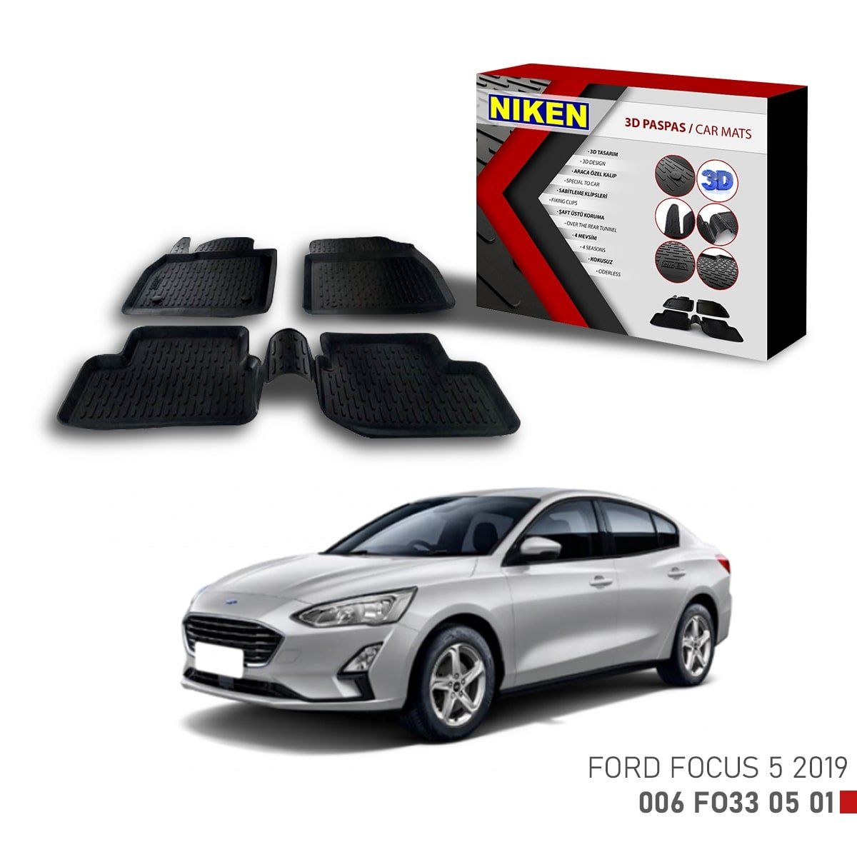 Ford Focus 5 için Uyumlu 2019 3D Paspas