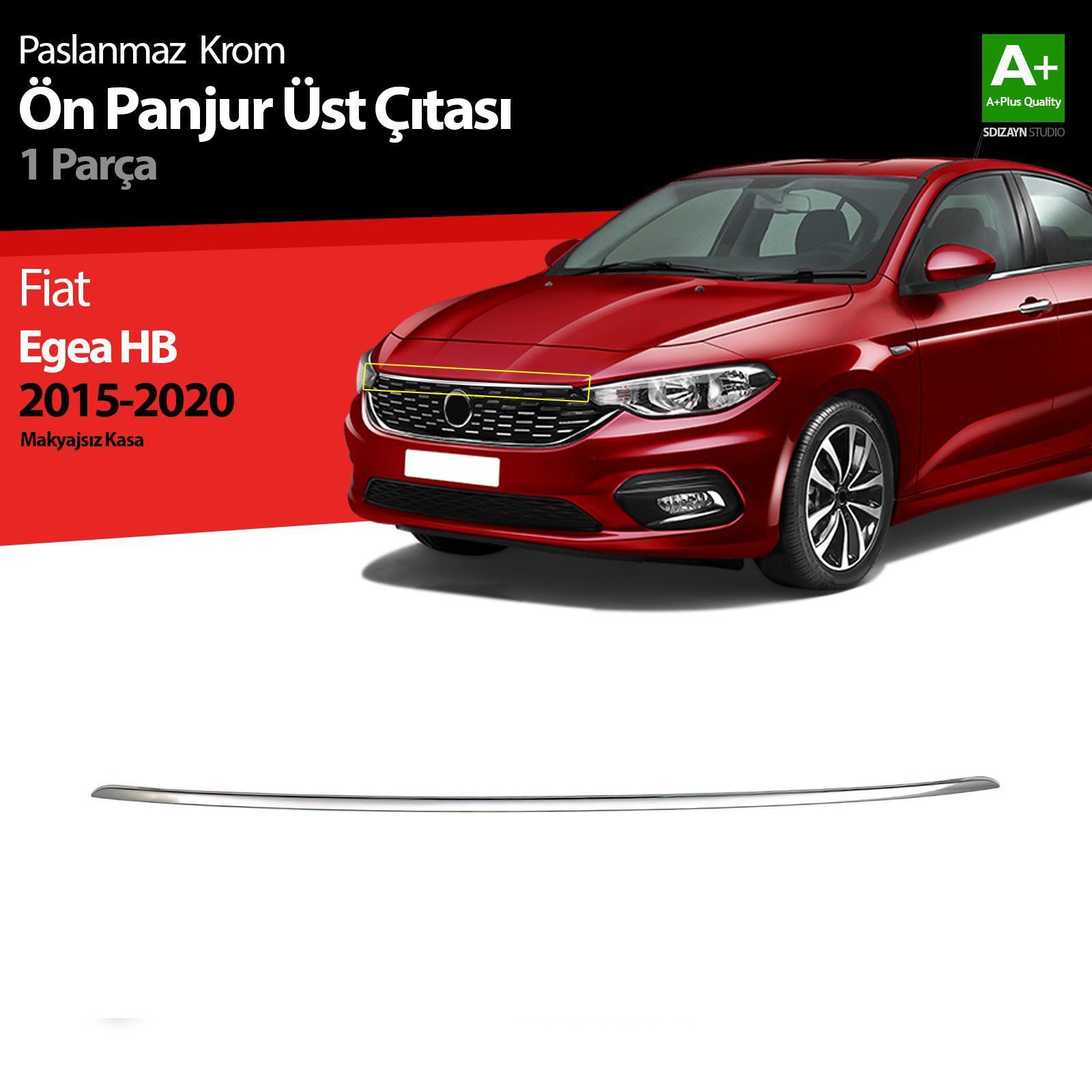 Fiat Egea Uyumlu Hatchback Krom Ön Panjur Üst Çıtası 2015-2020