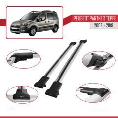 Peugeot Partner Tepee 2008-2018 Arası ile uyumlu FLY Model Ara Atkı Tavan Barı GRİ