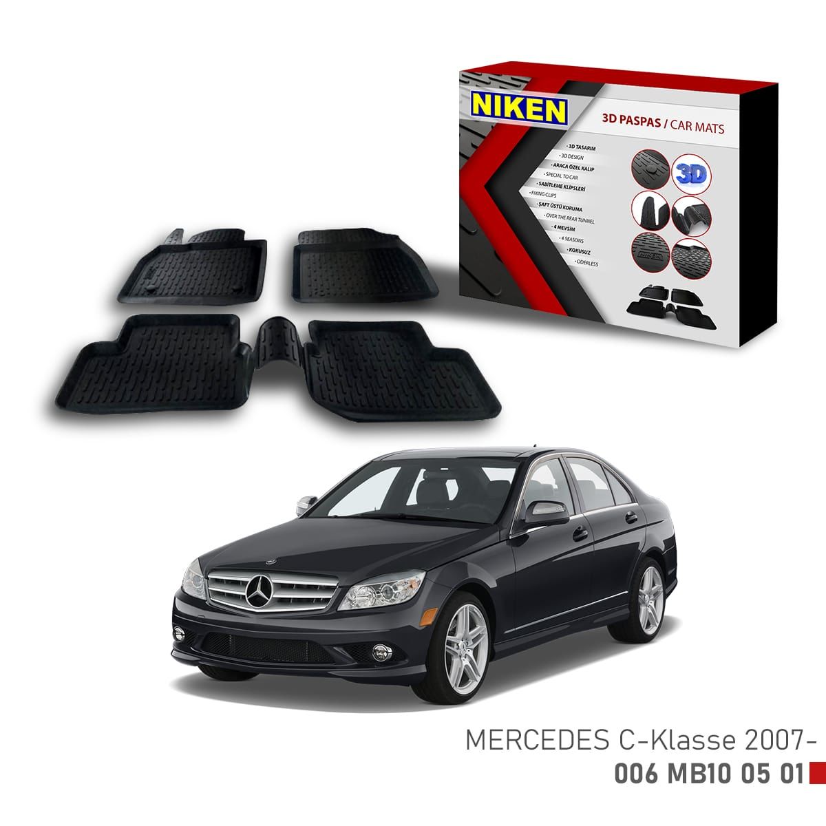 Mercedes (W 212) için Uyumlu C-Klasse 2007 3D Paspas