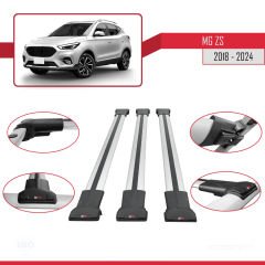 MG ZS 2018 ve Sonrası ile Uyumlu FLY Model Ara Atkı Tavan Barı GRİ 3 ADET BAR