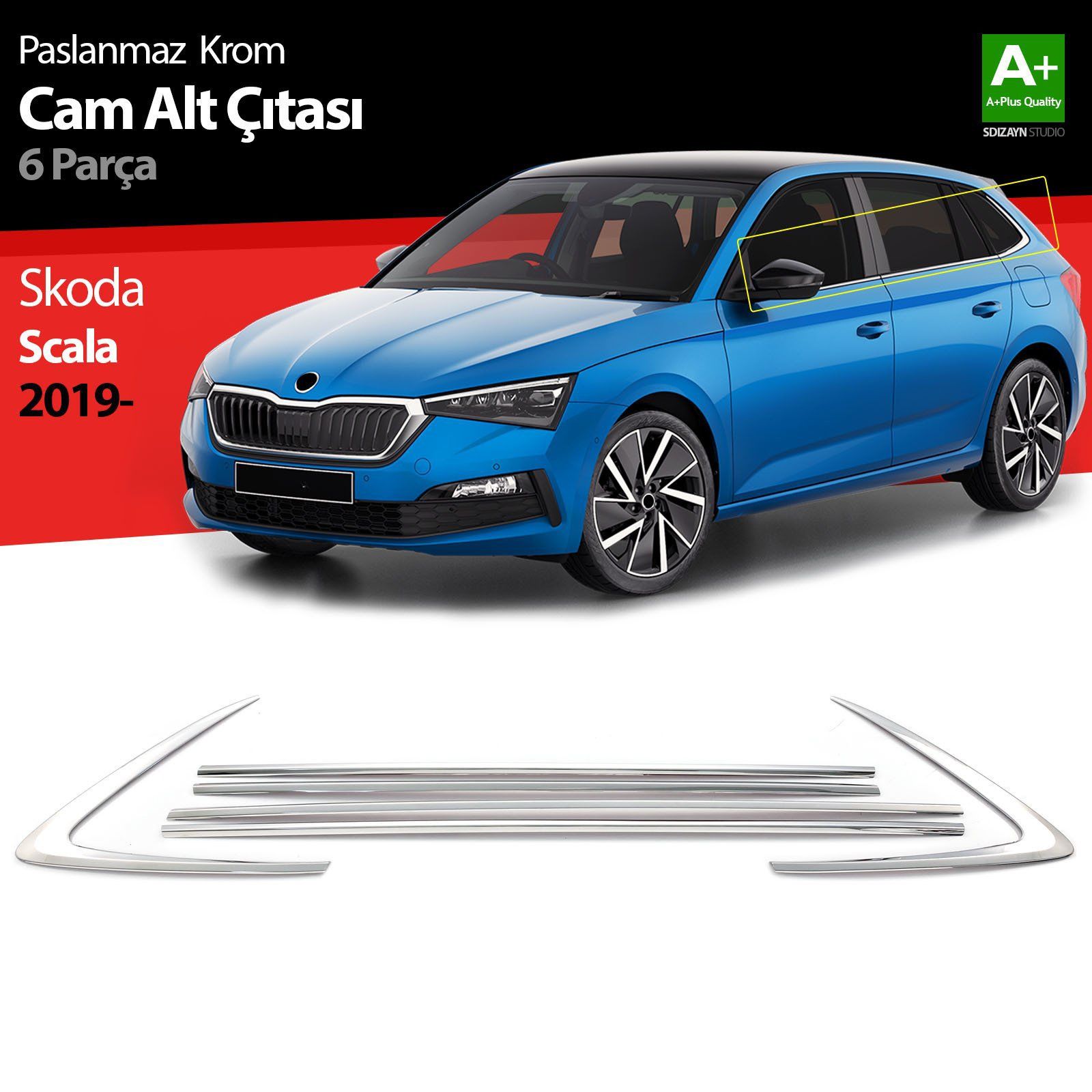 Skoda Scala Uyumlu Krom Cam Çıtası 6 Parça 2019 Üzeri