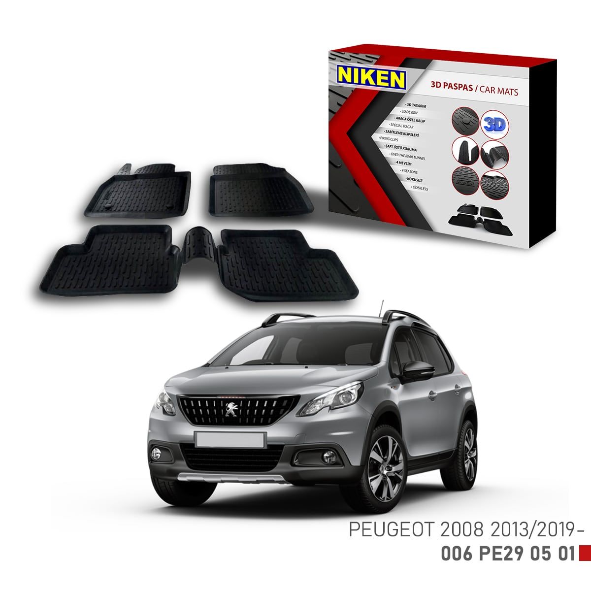 Peugeot 2008 2013-2019 için Uyumlu 3D Paspas