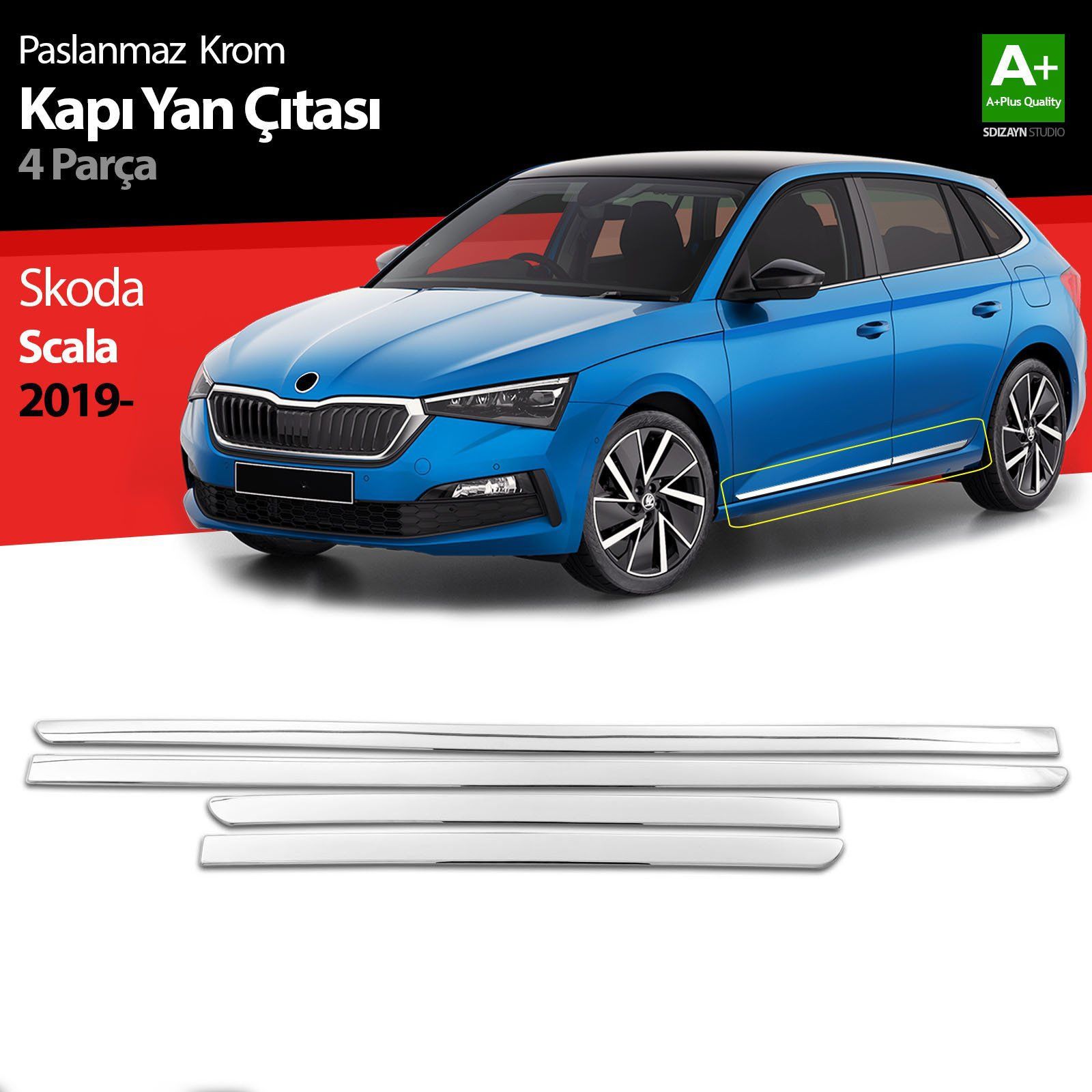 Skoda Scala Uyumlu Krom Kapı Yan Çıtası 4 Parça 2019 Üzeri