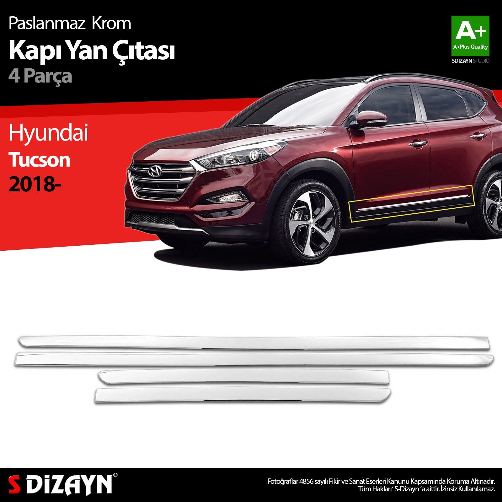 Hyundai Tucson Uyumlu Krom Kapı Yan Çıtası 4 Parça 2018 Üzeri