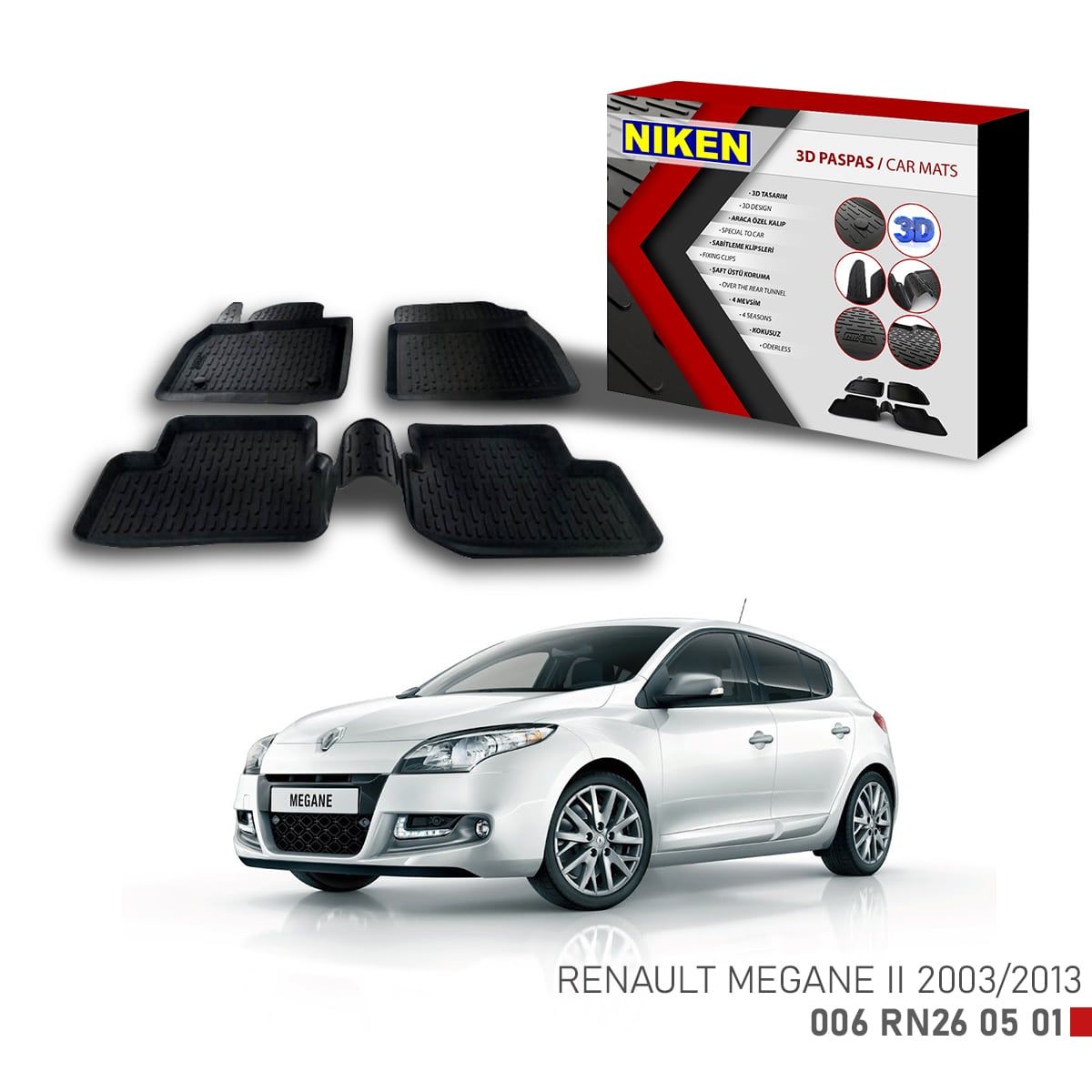 Renault Megane 2 için Uyumlu 2003-2013 3D Paspas