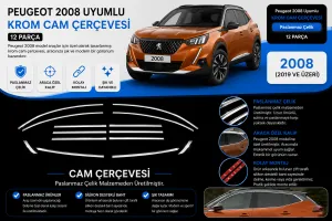 Peugeot 2008 Uyumlu Krom Cam Çerçevesi 12 Parça
