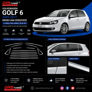 Volkswagen Golf 6 Krom Cam Çerçevesi 12 Parça (2009-2012)