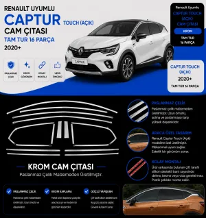Renault Uyumlu Captur Icon 2020+ 18 Parça Cam Çerçevesi