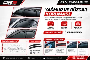 Sunplex FIAT Uyumlu EGEA / FIAT Uyumlu TIPO 2015 Sonrası Chrome Style 4 Lü Set Kromlu Cam Rüzgarlığı Ön Ve Arka Parça - Görsel 3