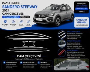 Dacia Uyumlu Sandero Stepway 2021 Krom Cam Çerçevesi