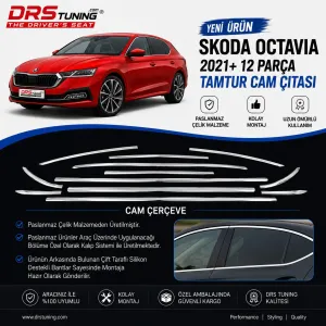 Skoda Octavia 2021+ Krom Cam Çerçevesi 12 Parça