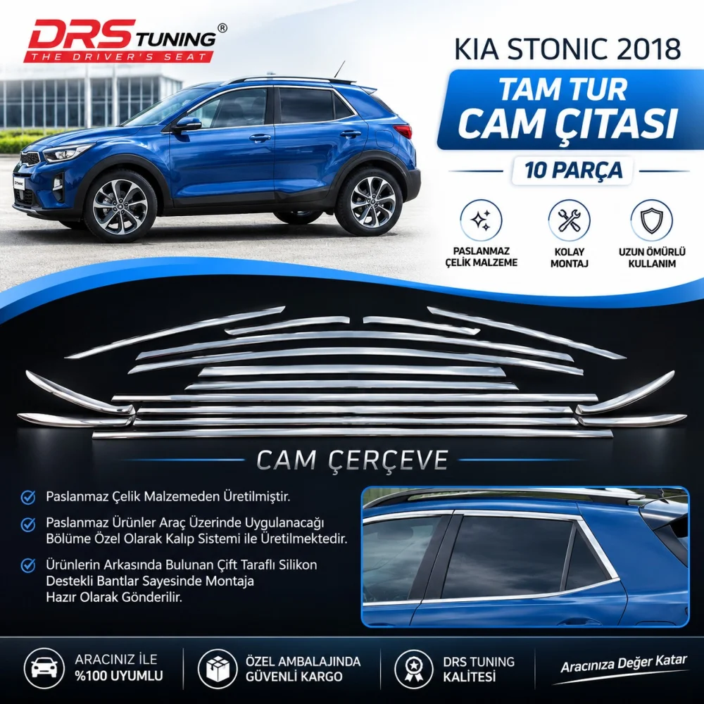 Kia Stonic 2018+ Krom Cam Çerçevesi 10 Parça