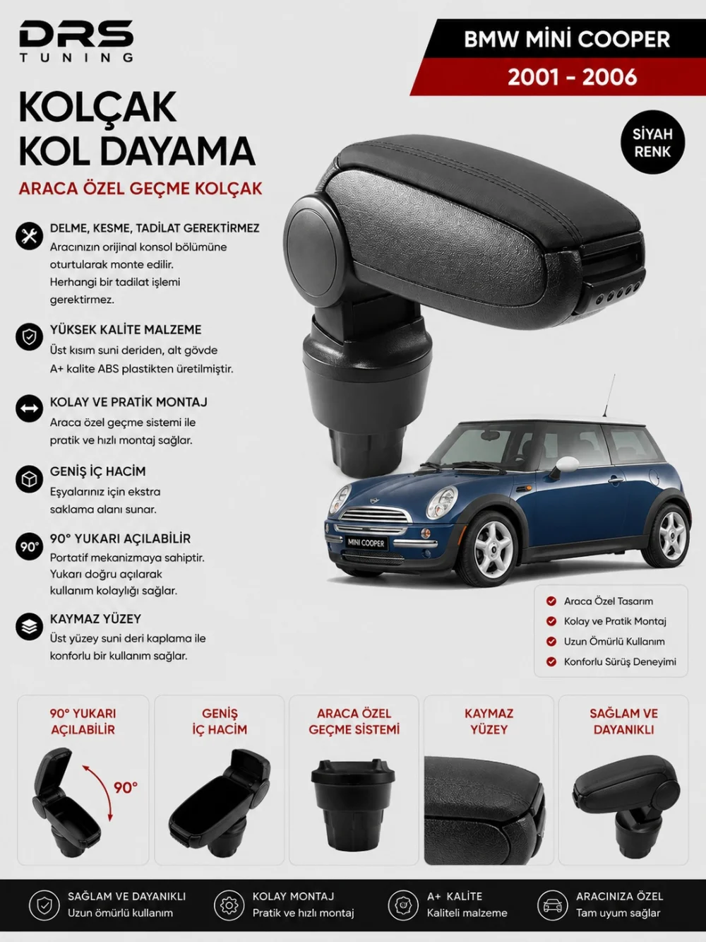 Mini Cooper 2001 - 2006 Kolçak Kol Dayama Siyah