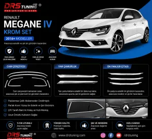 Renault Megane Uyumlu 4 Cam Çerçevesi-Yan Çamurluk-Ön Panjur Çıtası Set Parça Megane 4 (2016+)