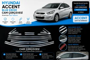 Hyundai Uyumlu Accent Blue 2011-2017 Tam Tur 14 Parça Cam Çıtası