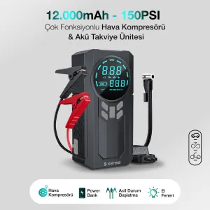 Akü takviye Cihazı Hava Kompresörü 12.000mAh - 150PSI - Görsel 2
