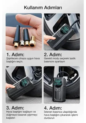 Akü takviye Cihazı Hava Kompresörü 12.000mAh - 150PSI - Görsel 4