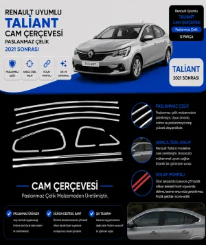 Renault Uyumlu Taliant 2021 Sonrası Cam Çerçevesi Paslanmaz Çelik