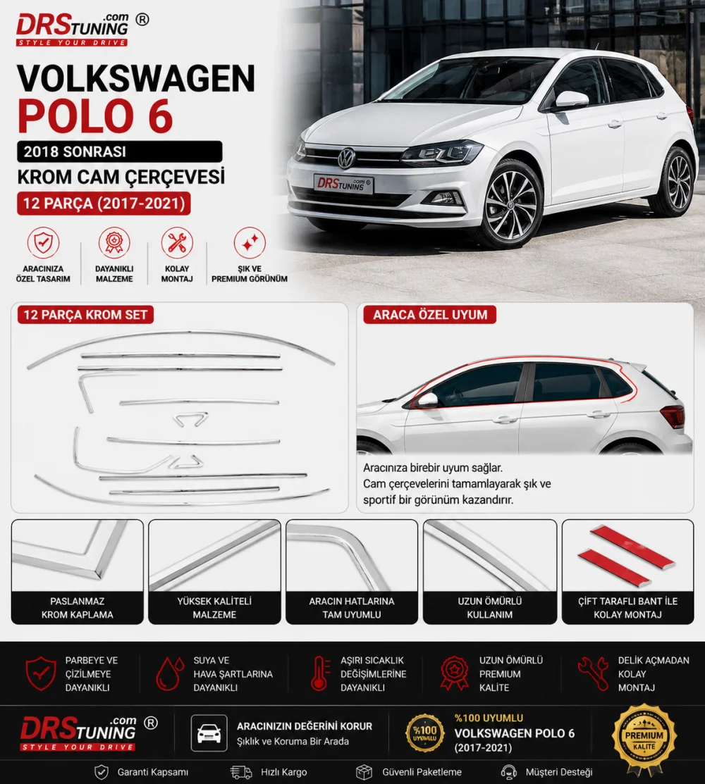 Volkswagen Polo Uyumlu Cam Çerçevesi -2017 Paslanmaz Çelik Parça