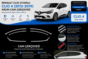 Renault Clio Uyumlu 4 Krom Cam Çerçevesi Parça Clio 4 (2012-2019)