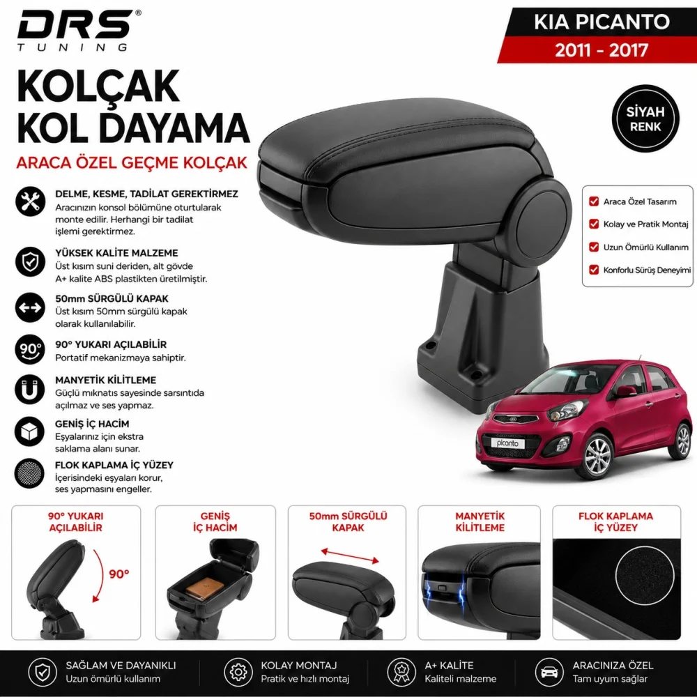 Kia Picanto 2011 - 2017 Kolçak Kol Dayama Siyah