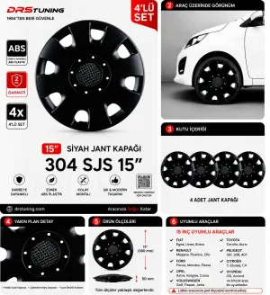 15 Inc Kırılmaz SKS Parlak Siyah Jant Kapağı 1 Takım 4 Adet No:304 thumb 1