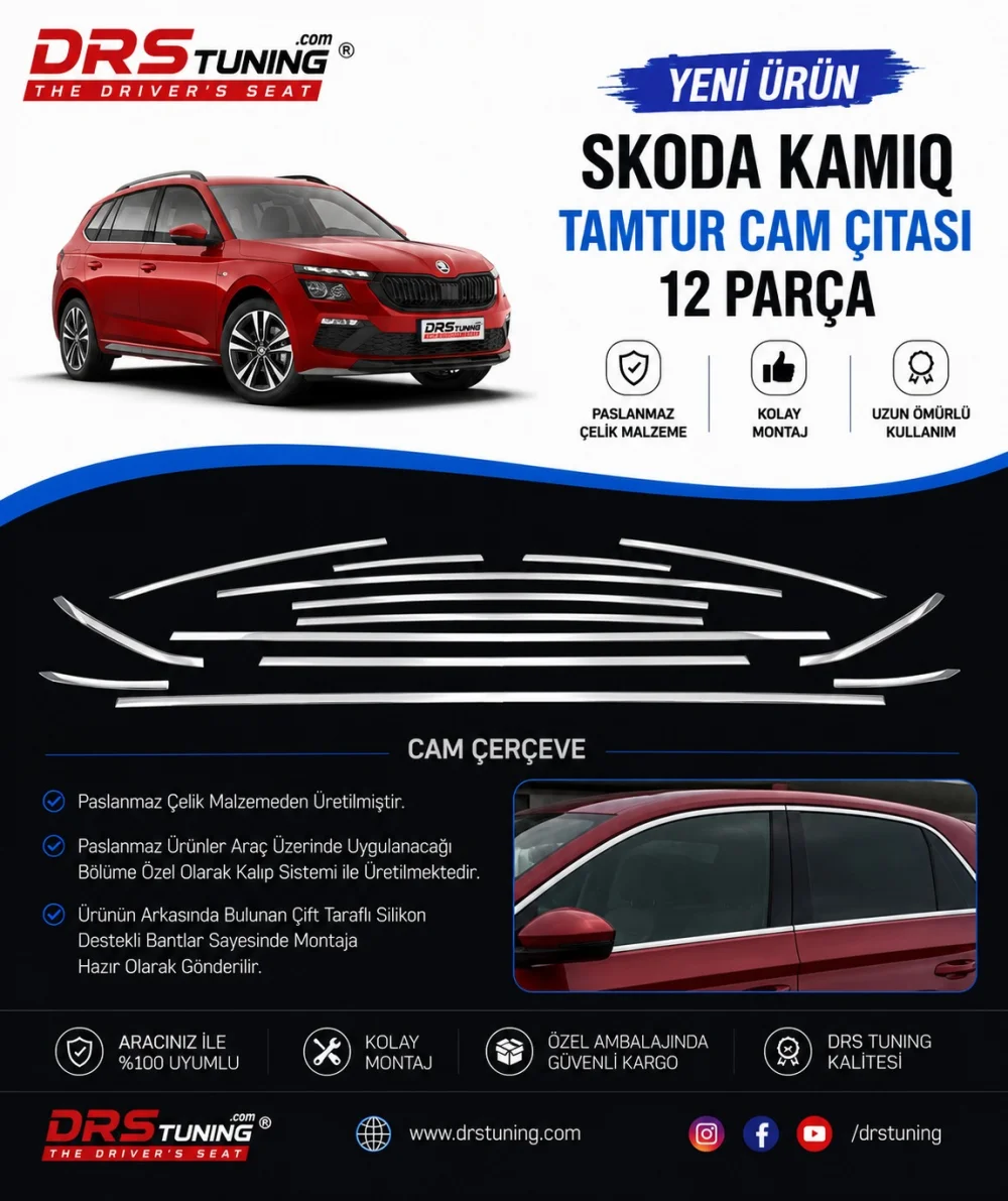 Skoda Kamiq 2019+ Krom Cam Çerçevesi 12 Parça