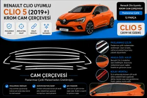 Renault Clio Uyumlu Krom Cam Çerçevesi 12 Parça 2019 Ve Üzeri Parça Clio 5 (2019+)