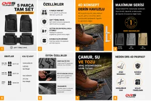 Fiat Egea Uyumlu Havuzlu Universal Paspas Krom Gri Renk Parça - Görsel 2