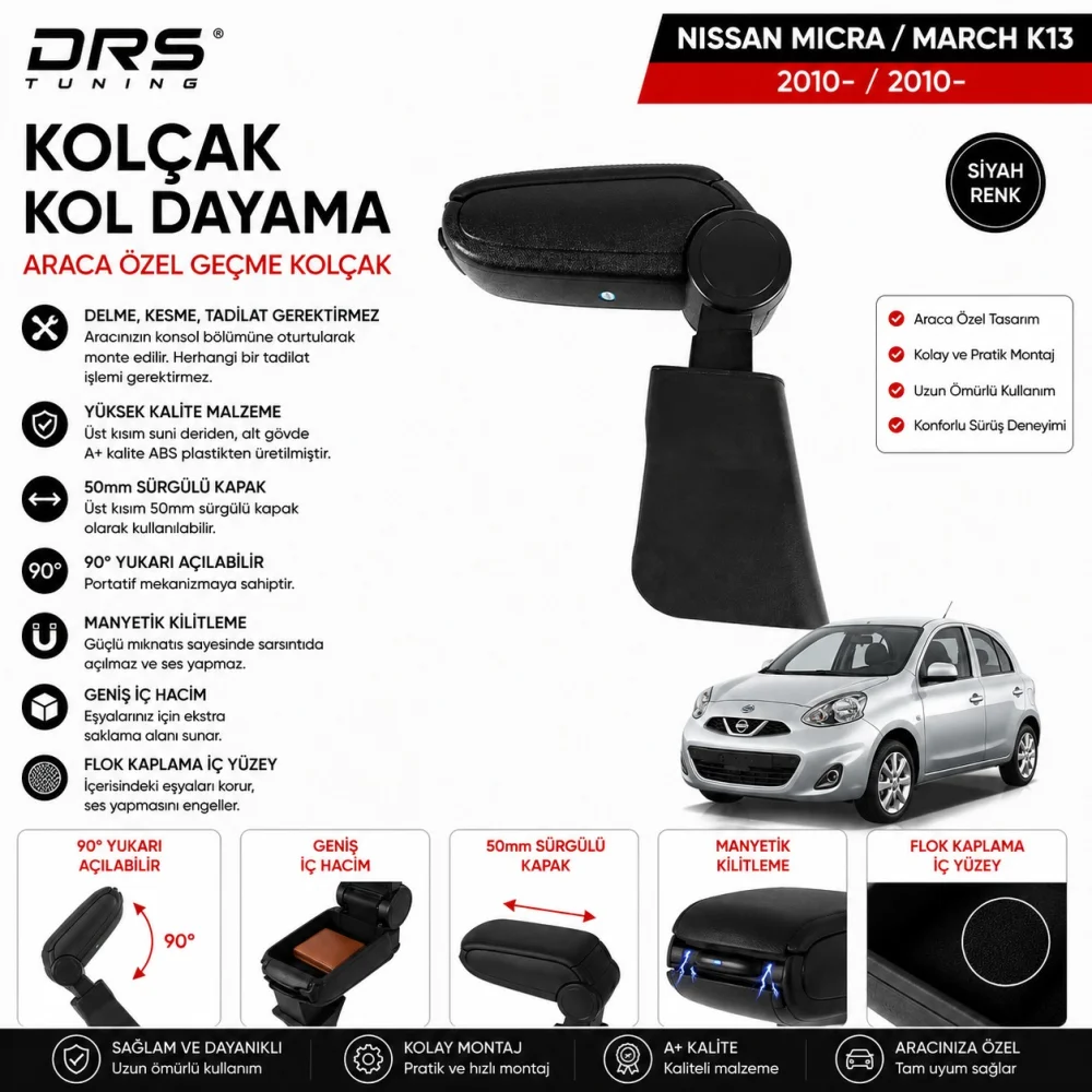 Nissan Micra 2010 - 2017 Kolçak Kol Dayama Siyah