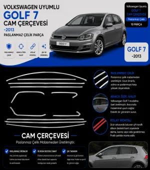 Volkswagen Golf Uyumlu 7 Cam Çerçevesi -2013 Paslanmaz Çelik Parça