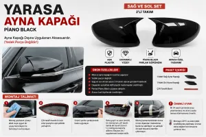 Audi A3 Uyumlu 8P 2004-2007 Batman Ayna Kapağı (Parlak Siyah) - Görsel 2