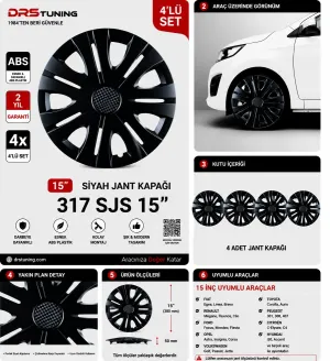 15 Inc Kırılmaz SKS Parlak Siyah Jant Kapağı 1 Takım 4 Adet No:317 thumb 1