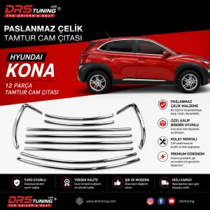 Hyundai Kona 2017 - 2023 Krom Cam Çerçevesi 12 Parça