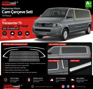 Volkswagen Uyumlu T5 Transporter 2003-2022 Uzun Şase Cam Çerçevesi Paslanmaz Çelik