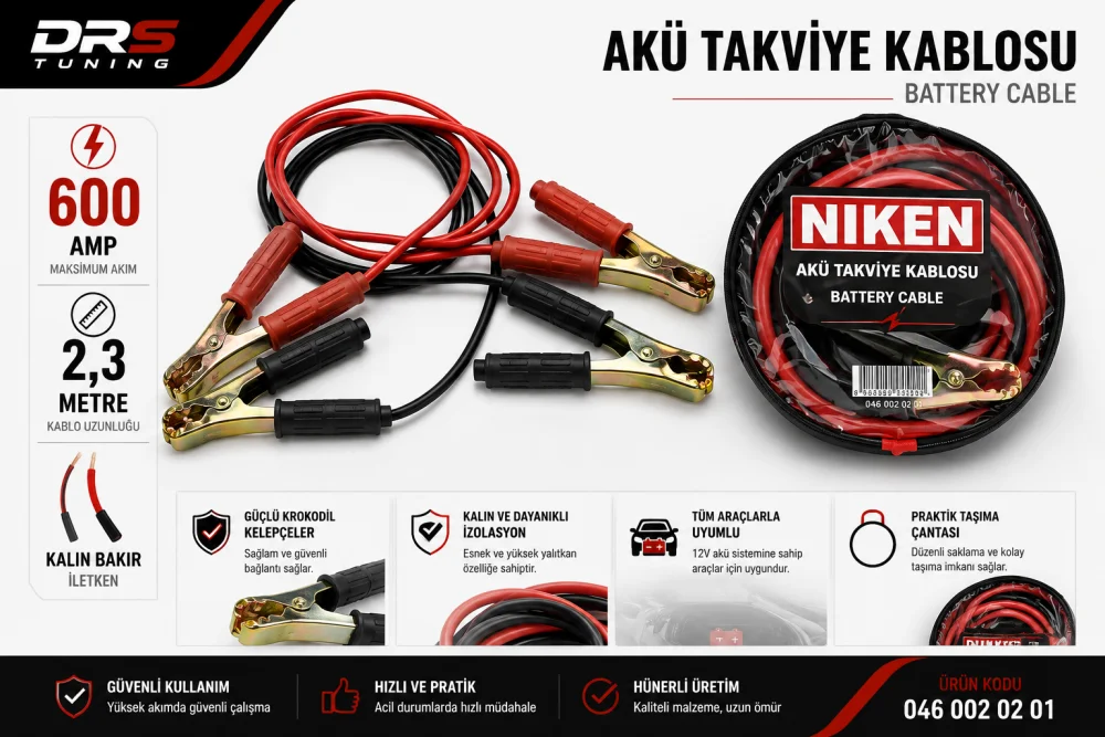Akü Takviye Kablosu 1200 Amp 2,3 Mt (50Mm)