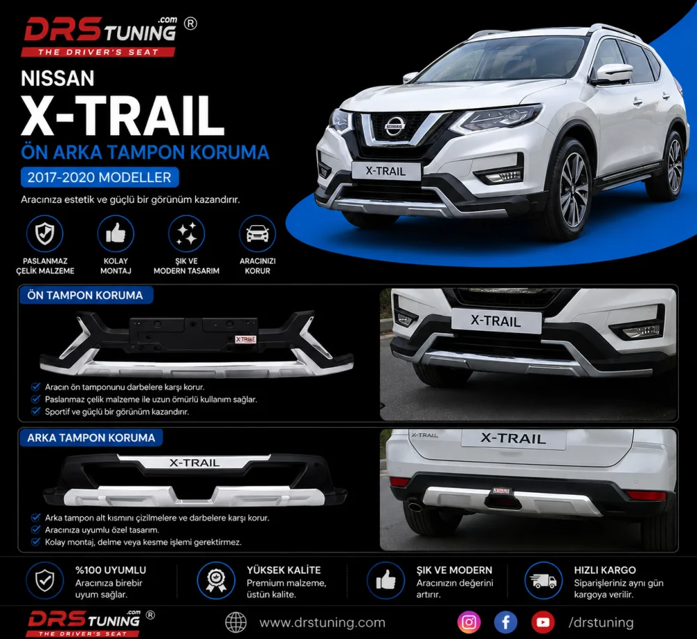 Nissan X-Trail Uyumlu Ön Arka Tampon Koruma (2017-2020)