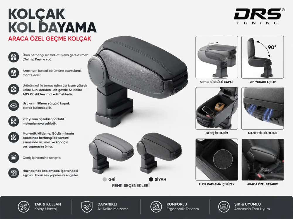 Fiat 500L 2013 - 2018 Kolçak Kol Dayama Siyah