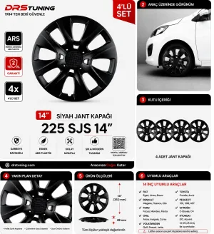 Seat Uyumlu 14 Inc Kırılmaz Parlak Siyah Jant Kapağı 1 Takım 4 Adet No:225