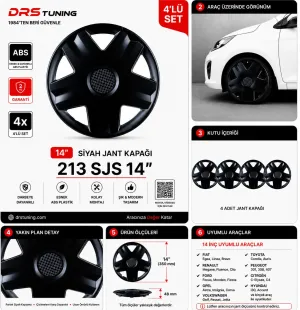 Seat Uyumlu 14 Inc Kırılmaz Parlak Siyah Jant Kapağı 1 Takım 4 Adet No:213