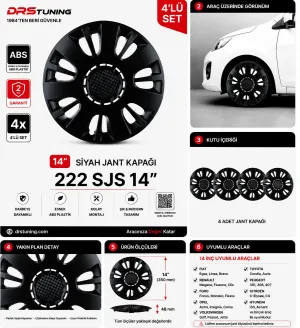 Renault Uyumlu 14 Inc Kırılmaz Parlak Siyah Jant Kapağı 1 Takım 4 Adet No:222