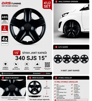 Opel Uyumlu 15 Inc Kırılmaz Parlak Siyah Jant Kapağı 1 Takım 4 Adet No:340