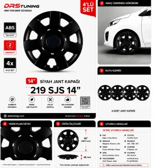 Chevrolet Uyumlu 14 Inç Kırılmaz Parlak Siyah Jant Kapağı 1 Takım 4 Adet No:219
