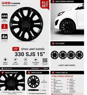 Alfa Romeo Uyumlu 15 Inc Kırılmaz Parlak Siyah Jant Kapağı 1 Takım 4 Adet No:330
