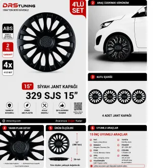 Alfa Romeo Uyumlu 15 Inc Kırılmaz Parlak Siyah Jant Kapağı 1 Takım 4 Adet No:329
